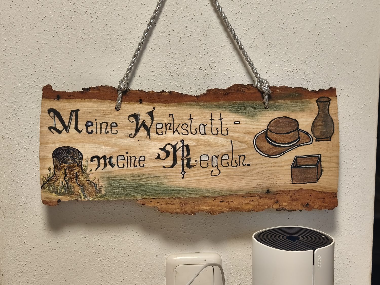 Holzschild: Meine Werkstatt – meine Regeln